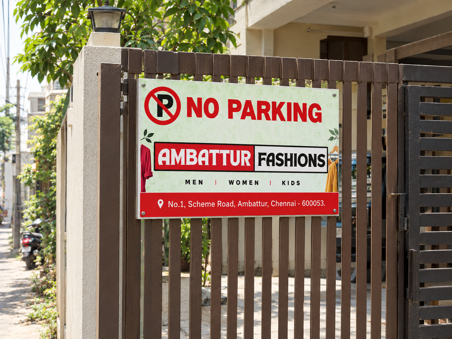 No parking board on gate